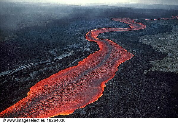 River of Lava Flowing Toward Hilo  Mauna Loa Eruption  Big Island of Hawaii 4/84 USA