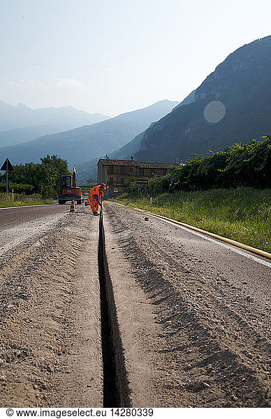 Road costruction site  Sdruzzina` di Ala  Trentino Alto Adige  Italy  Europe