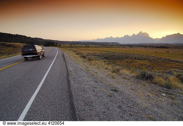Road in the Grand Teton National Park  Wyoming  United States of America