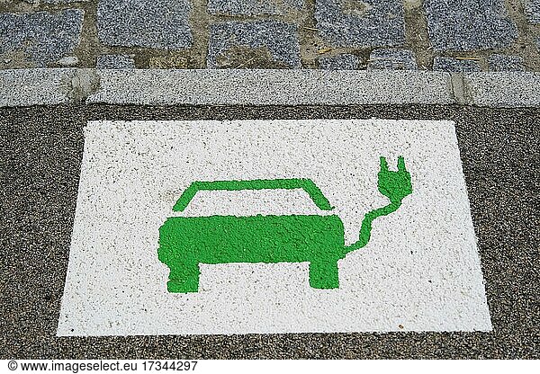 Road marking for e-charging station. Electric filling station  e-charging station  Austria  Europe