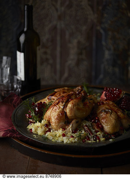 Roasted Cornish Hen with Rice and Pomegranate  Studio Shot