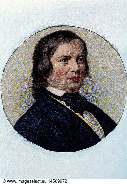 Robert Schumann (1810-1856)  German Composer  Portrait  Lithograph