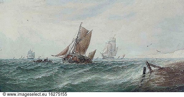 Robins  thomas sewell - A Loaded Hay Barge and Other Shipping in Choppy Waters off the White Cliffs of Dover - 28351870254_1f4cc22bd5_o.