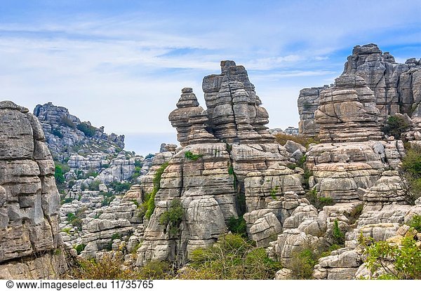 Rock formation in the mountain range of the nature reserve El Torcal de Antequera  province of Málaga  Andalusia  Spain.