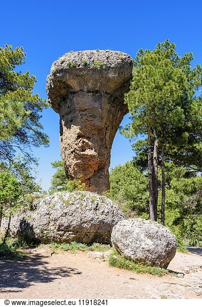 Rock formation shaped by erosion called El Tormo Alto in La Ciudad Encantada in the Province of Cuenca  Castilla-La Mancha  Spain.