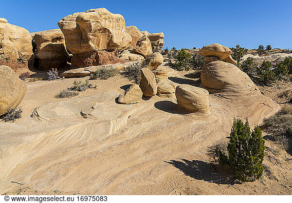 Rock formations at Devil's Garden on sunny day  Grand Staircase-Escalante National Monument  Utah  USA