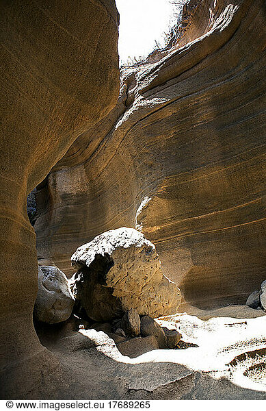 Rocks in desert area on sunny day  Grand Canary  Barranco De Las Vacas  Spain