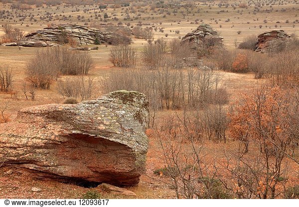 Rocks in the landscape near the castle of Zafra in Campillo de Dueñas. Guadalajara. Castile-La Mancha. Spain
