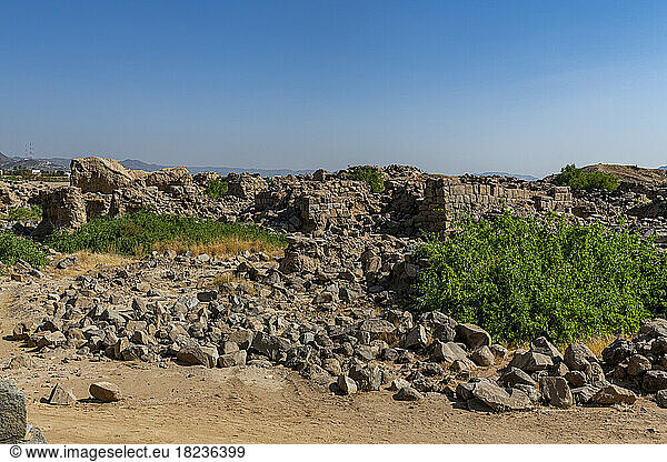 Rocks under blue sky at Al-Ukhdud Archaeological Site in Najran  Saudi Arabia