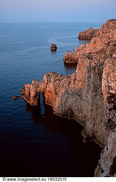 Rocky coast  Cala Morell  Menorca  Balearic Islands  Spain  rocky coast at Cala Morell  Balearic Islands  Spain  Europe  Landscapes  landscapes  Sea  sea  Europe
