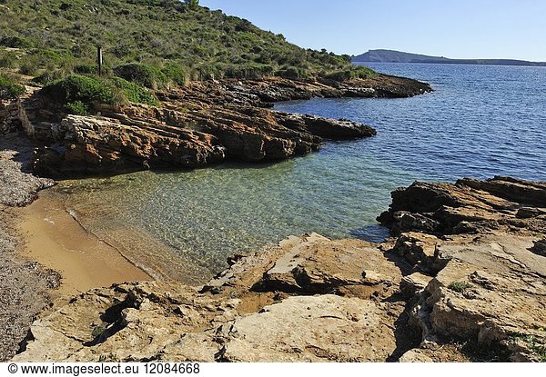 Rocky inlets near Punta Negra on the North Coast  Menorca  Balearic Islands  Spain  Europe.