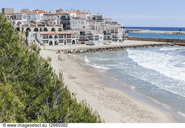RODA DE BERA SPAIN-MAY 30 2016: Mediterranean beach in Roda de Bera  Roc Sant Gaieta  Costa Daurada  province Tarragona  Catalonia.