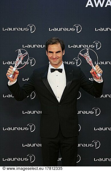 Roger Federer  Tennisspieler Nummer 1 der Welt  hält mit Sportsman und Comeback Award nun den Rekord für die meisten Laureus-Auszeichnungen  Preisverleihung Laureus Awards 2018 im Sporting  Fürstentum Monaco