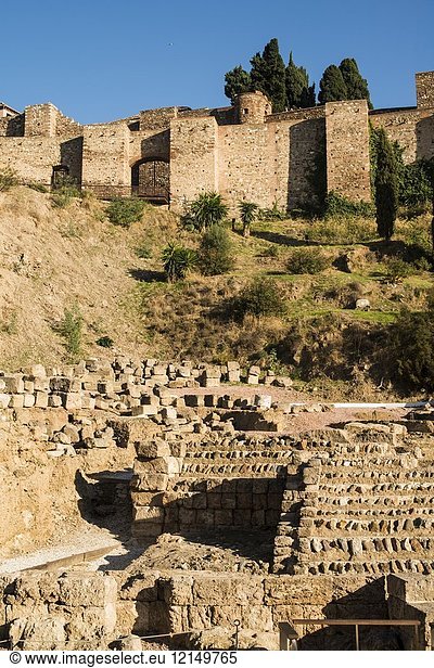 Roman amphitheatre and Alcazaba in Malaga  Spain.