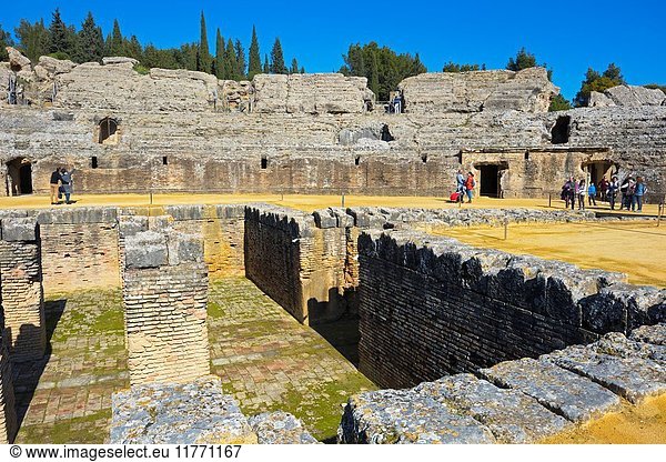 Roman city of Italica  near Santiponce  Seville Province  Andalusia  southern Spain. The amphitheatre.
