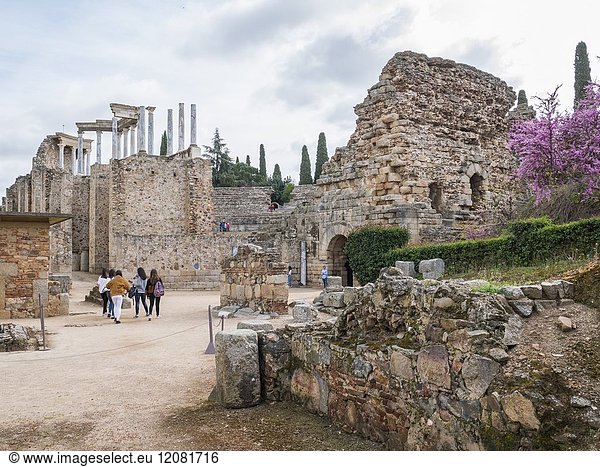 Roman garden beside the Theatre. Mérida. Badajoz. Extremadura. Spain.