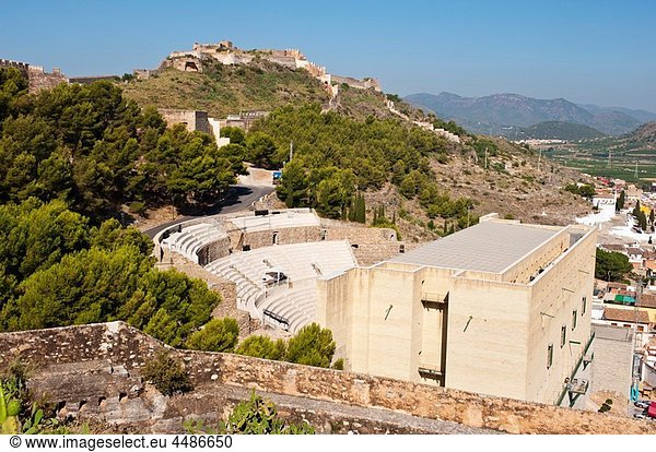Roman theatre and castle  Sagunto  Valencia province  Comunidad Valenciana  Spain