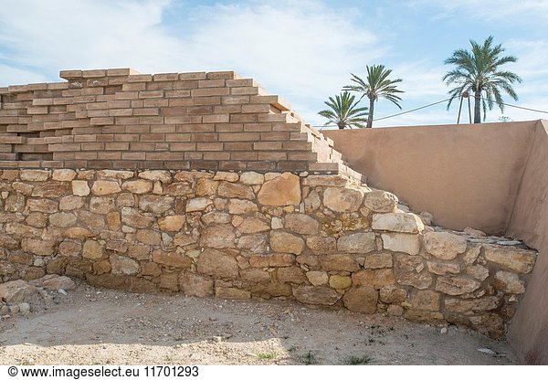 Roman wall  Ilici  roman city  La Alcudia Archaeological Site  Elche  Alicante province  Spain