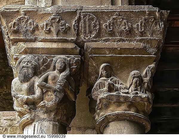 Romanesque Capitals. Monastery of Ripoll (Girona) Spain.