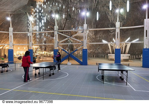 Romania  Transylvania  Turda  Turda Salt Mine  interior ping-pong tables.