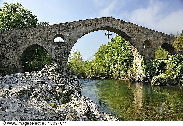 Romanische Brücke  Cangas de Onis  Asturien  Spanien  Europa