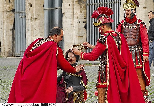 Romans disguising a tourist in the Coliseum of Rome.