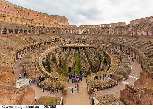 Rome  Italy. Interior of the Colosseum. The historic centre of Rome is a UNESCO World Heritage Site.