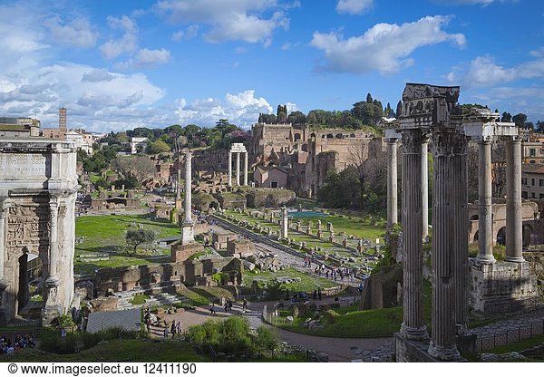 Rome  Italy. Overall view of the Roman Forum. The Forum is part of the Historic Centre of Rome which is a UNESCO World Heritage Site.
