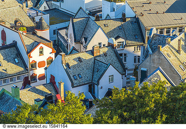 Roofs of Art Nouveau buildings from above  Alesund  Norway