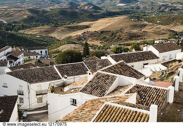 Roofs of houses in Zahara de la Sierra  Cadiz province  Andalucia  Spain.