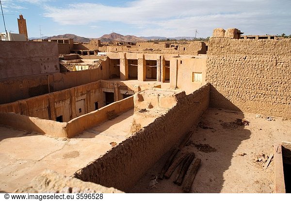 Roofs  traditional mud brick buildings  Figuig  province of Figuig  Oriental Region  Morocco