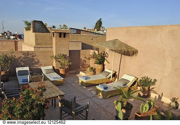 Rooftop terrace of Riad Urban Paradise  Marrakesh  Morocco  North Africa.