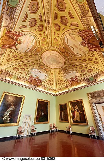 Room of The Bourbons of Naples  Spain and France. This room contains portraits of the Bourbon Dynasty. The Kings of Naples Royal Palace of Caserta  Italy. A UNESCO World Heritage Site.