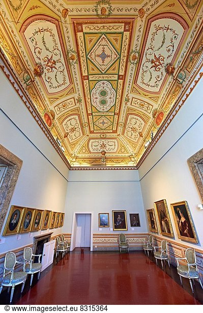 Room of The Bourbons of Naples  Spain and France. This room contains portraits of the Bourbon Dynasty. The Kings of Naples Royal Palace of Caserta  Italy. A UNESCO World Heritage Site.