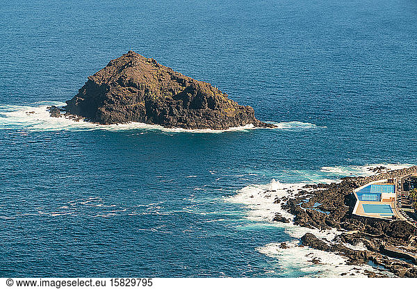 Roque de Garachico island with swimming pool in tenerife island
