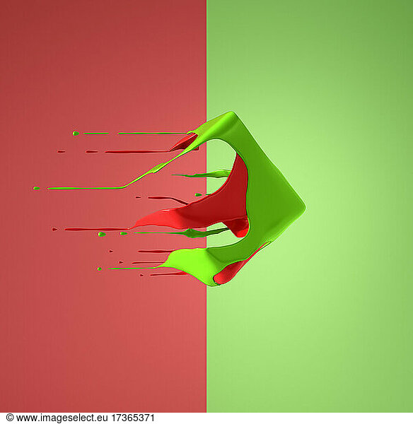 Rote und grüne Flüssigkeit Würfel fliegen vorbei roten und grünen Hintergrund