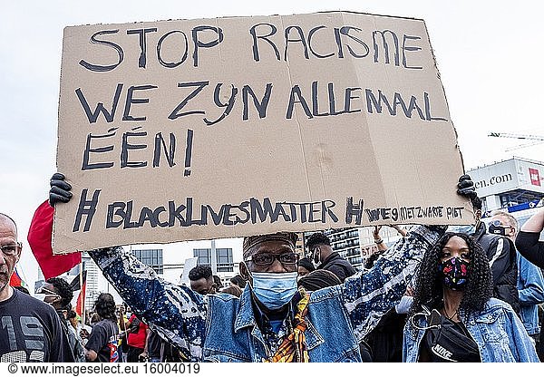 Rotterdam  Netherlands. Black Lives Mstter Demonstration at Down Town Erasmusbrug  to Protest against Police Violence & Racism  Triggered by the Dead of George Floyd a week before. June 3  2020.