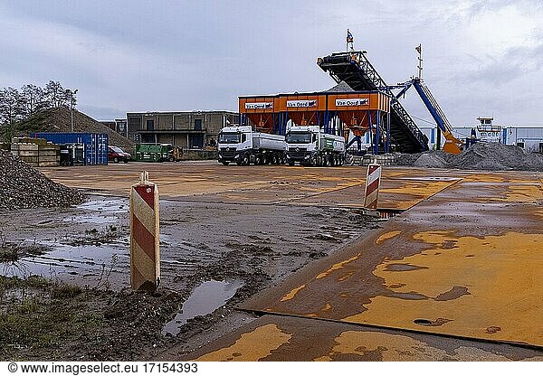 Rotterdam  Netherlands. Loading Trucks from a Barge on a Port of Rotterdam Harbour Terminal.