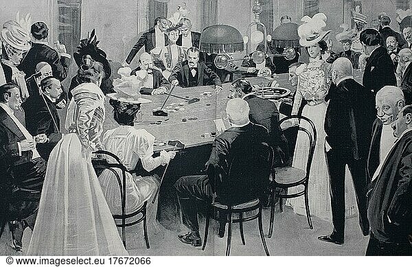 Roulettspiel im Club Frive in Ostende  Belgien  Historisch  digitale Reproduktion einer Originalvorlage aus dem 19. Jahrhundert