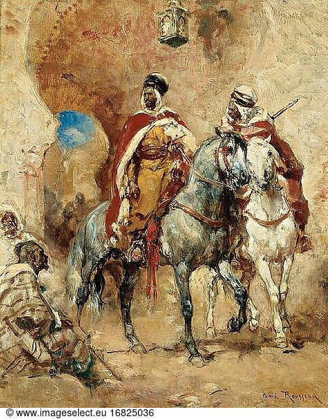 Rousseau Henri - Marokkanische Reiter vor einem Stadttor - Französische Schule - 19. und frühes 20. Jahrhundert.