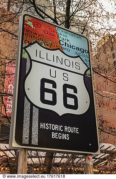Route 66 sign in the City of Chicago; Chicago  Cook County  Illinois  United States of America