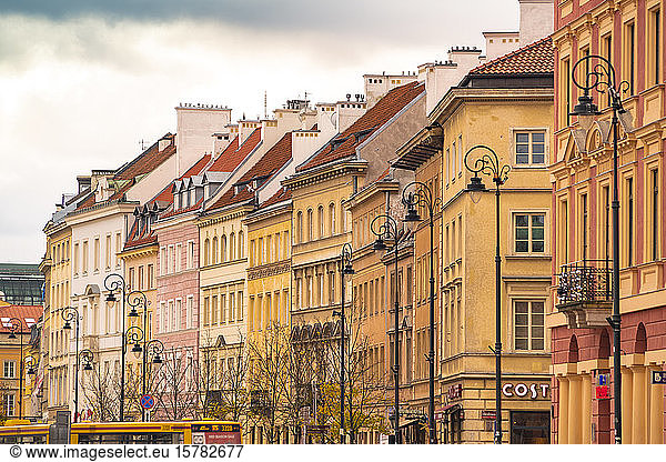 Row of houses in the old town  Warsaw  Poland