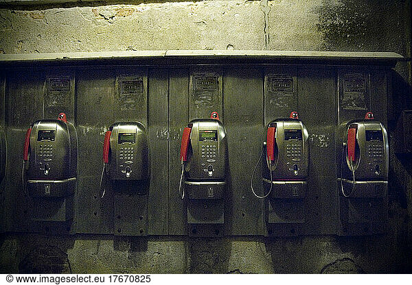 Row of Pay Telephones at Night  Venice Italy