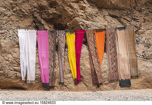 Row of scarves for sale  Ouarzazate  Morocco