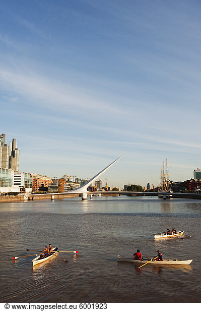 Rowing boats on Puente de la Mujer  Buenos Aires  Argentina  South America
