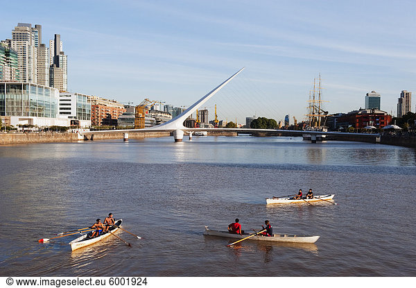 Rowing boats on Puente de la Mujer  Buenos Aires  Argentina  South America