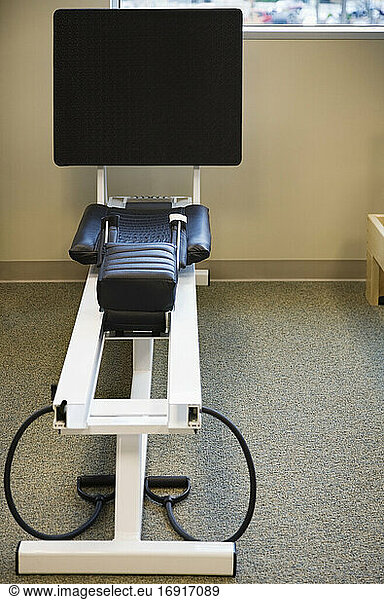 Rowing machine in a room.