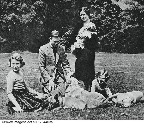 Royal family as a happy group of dog lovers 1937.Artist: Michael Chance