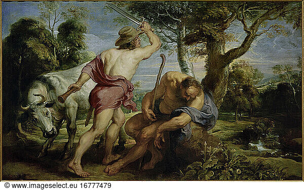 Rubens  Peter Paul 1577–1640.“Mercury and Argus   1636/38.(Mercury frees Io  transformed into a cow  by sending her keeper Argus to sleep by playing a set of pipes  Ovid  Metamorphoses I  568–721)Oil on canvas  179 × 297 cm.Inv. no. 1673Madrid  Museo del Prado.