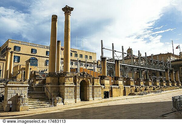 Ruin of former opera house destroyed in World War II Royal Opera House of Valletta  today open-air stage integrated in ruin  Valletta  Malta  Europe